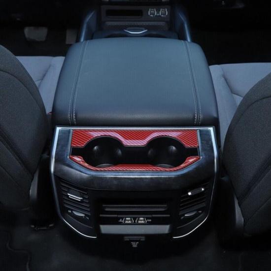For 19-24 Dodge RAM 1500 Red Carbon Fiber Inner Rear Water Cup Holder Frame Trim