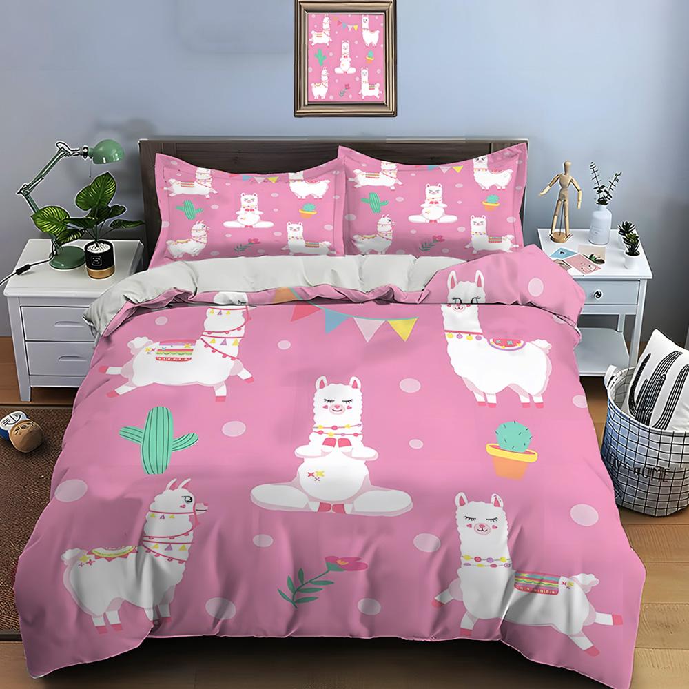 Cute Cartoon Llama Alpaca Print Bedding Set Duvet Cover 1 Duvet Cover 2 Pillowcases Adult And Children Bedding Set Luxury Gifts