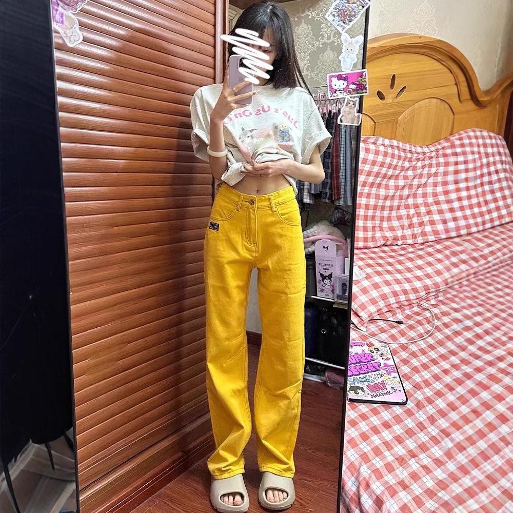 High Street Yellow Embroidered Women's Loose Wide-Leg Jeans - Spring 2025 Trend