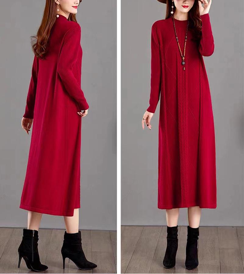 Herbst-Winter 2025 Lockerer Zopfmuster-Wollkleid