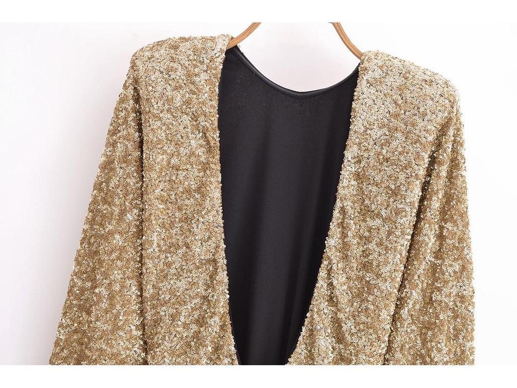 2024 Winter Women's Sequin Embellished Round Neck Long Sleeve Dress - European & American Style