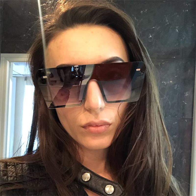 Oversized Plastic Shield Sunglasses Women Black Big Frame Vintage UV Protection Luxury Designer Rimless Sun Glasses For Men