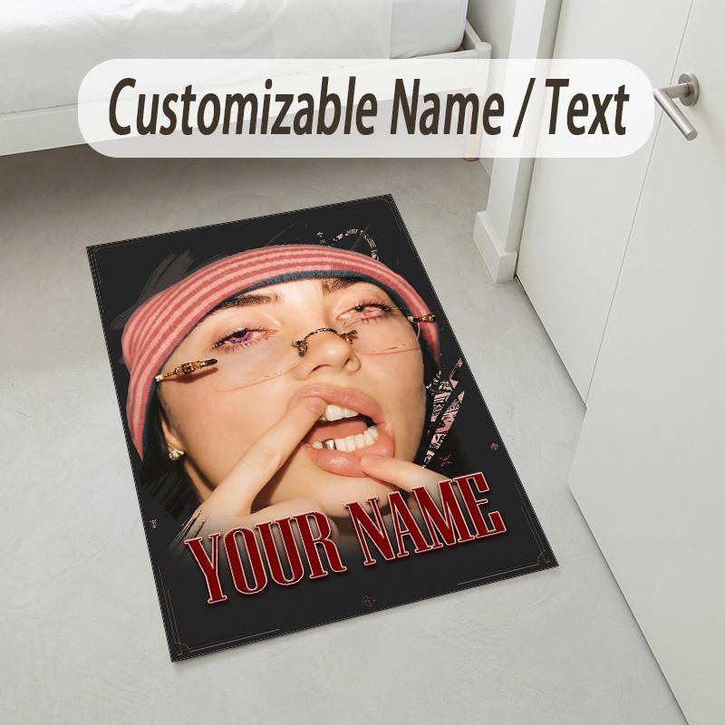 Personalized Crystal Velvet Carpet,Billie Eilish Custom Printed Name, Plush Area Rug For Home Indoor Decor