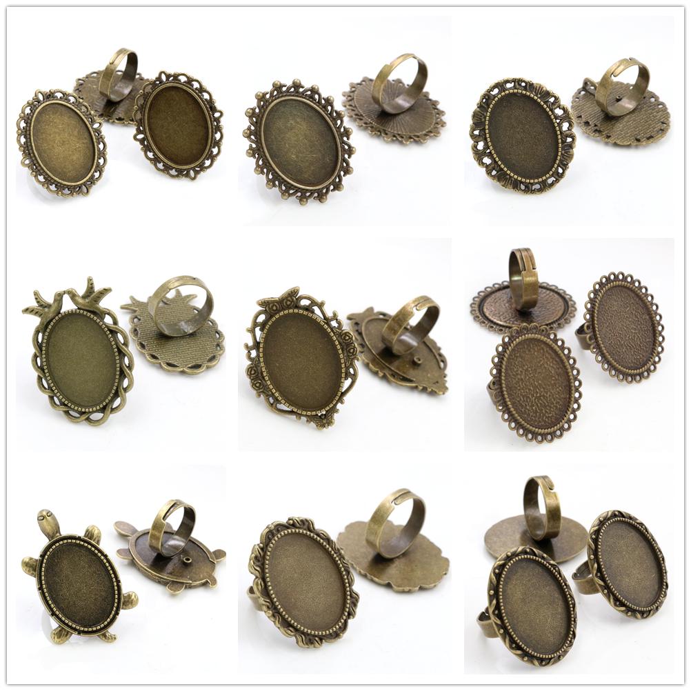 18x25mm 5pcs Antique Silver Plated/ Bronze/Black Brass Oval Adjustable Ring Settings Blank/Base,Fit 18x25mm Glass Cabochons