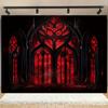 1 piece, 2D flat, Gothic black and red vintage banner backdrop with stained glass window design - perfect for party decorations,