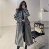 Women Autumn Winter Woolen Coat Women Double Breasted Coat Korean Houndstooth Mid-Length Woolen Coat Lady Winter Jacket