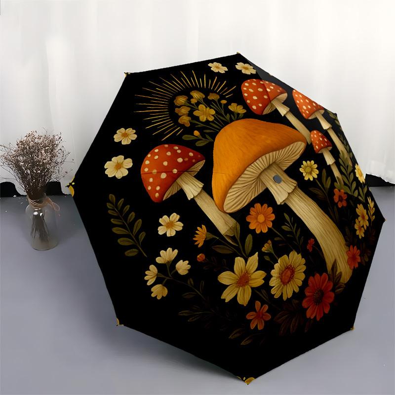 1pc Mushroom Garden Illustration Umbrella with Plastic Handle,Suitable for All Seasons Home Travel Outdoor UmbrellaDD1326