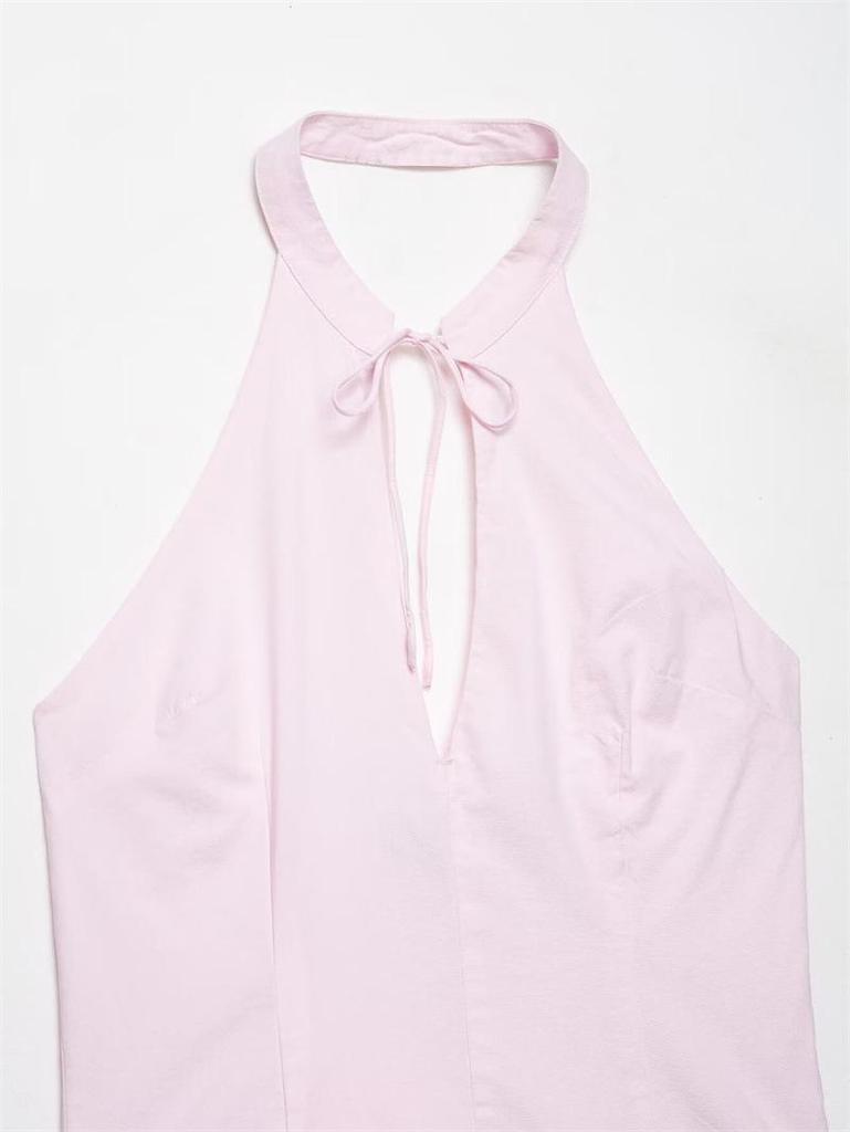 2026 Women's Poplin Halter Neck Balloon Silhouette Short Dress