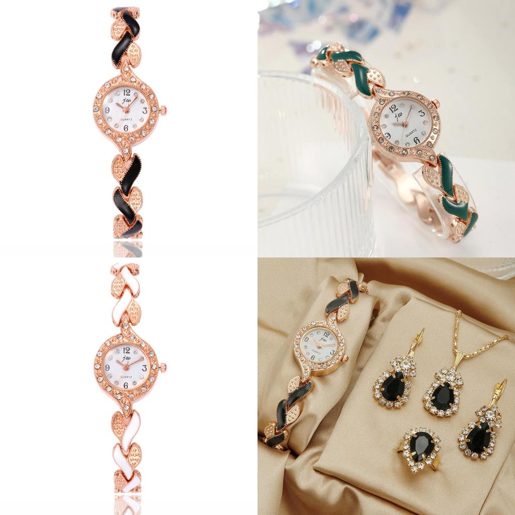 Fashion Ladies Alloy Leaf Quartz Watch Bracelet Set For Casual Wear