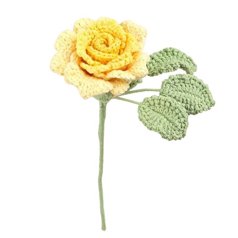 Handmade Knitted Flower Crochet Rose Flowers Artificial Flowers Home Decors Single Rose Flower Gift for Birthday Wedding