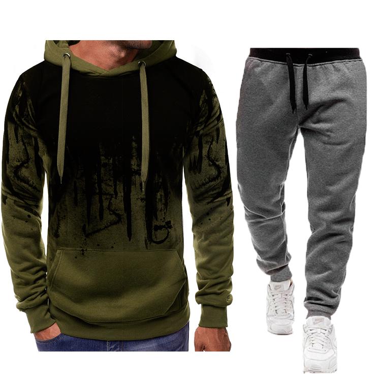 

Men s Splatter Print Hoodie & Sweatshirt Jacket Set - Autumn/Winter Collection XL
