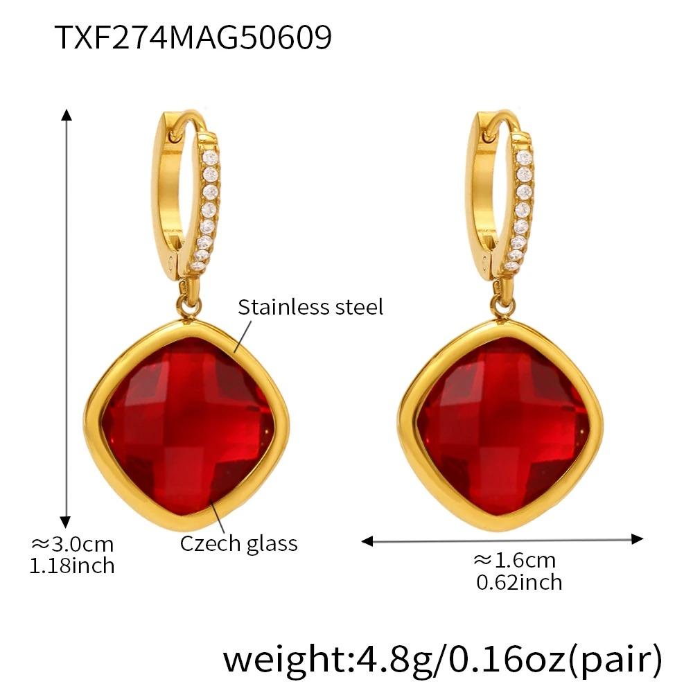 

Ferris Wheel Trendy Stainless Steel Square Czech Glass Pendant Earrings Gold Plated Wedding Zircon Gift червоний