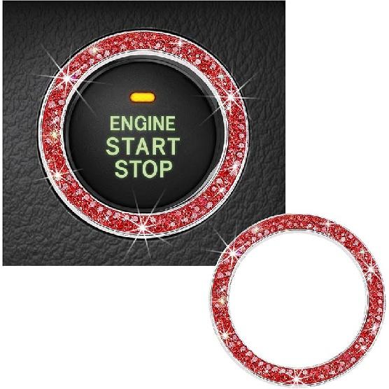 Inel decorativ pentru pornirea motorului auto cu stras dublu din cristal strălucitor, autocolant strălucitor pentru buton de pornire, cheie de aprindere și; Inel decorativ pentru buton, strălucitor