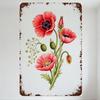 Vintage Style Metal Tin Sign with Red Poppies & Weathered Edges - Botanical Retro Wall Decor for Home Bar Man Cave Cafe