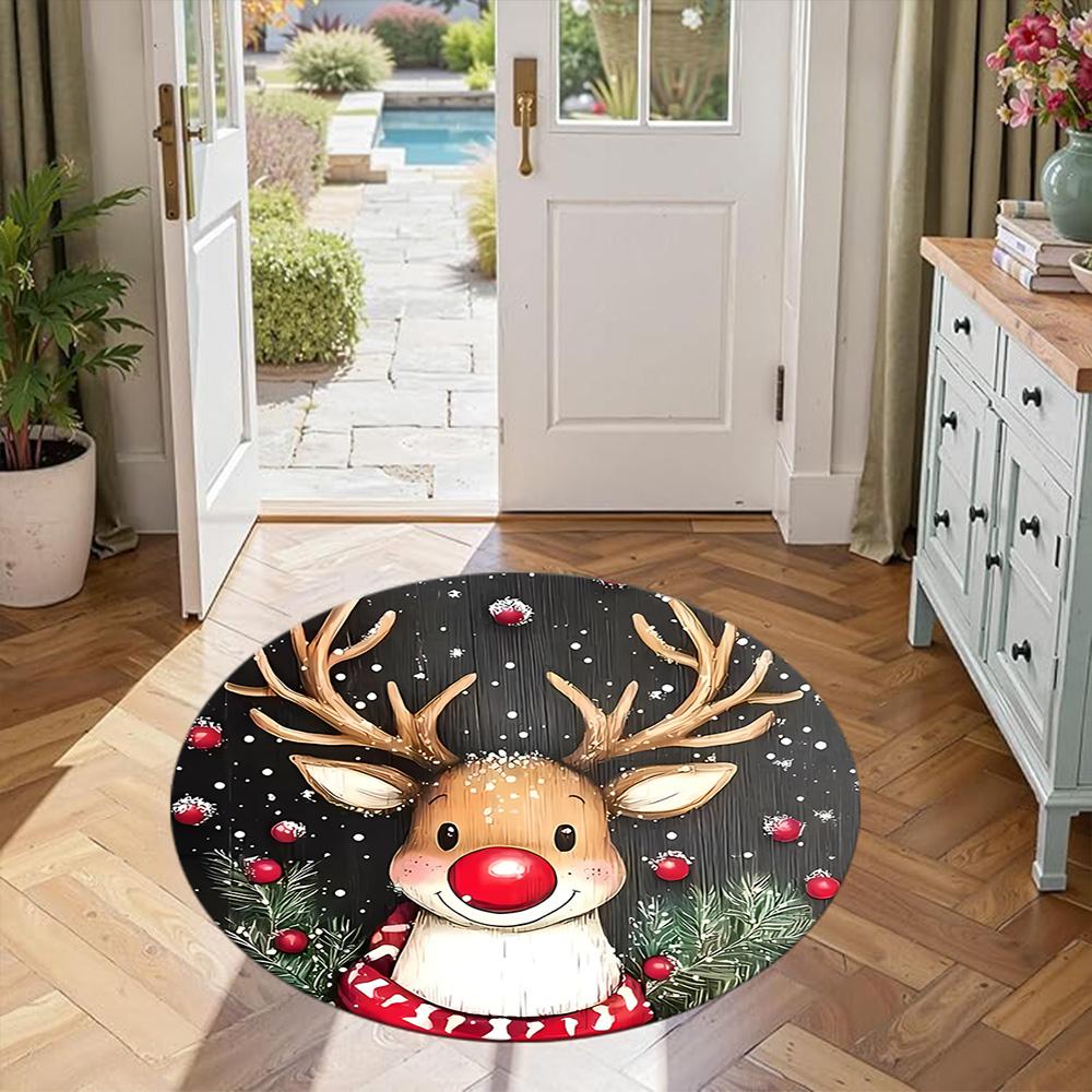 Elk Round Floor Mat Design for Dining Room Entryway Bedrooms Game Room Anti-slip Round Rug Decorate Offices Perfect Gift for Friends Family