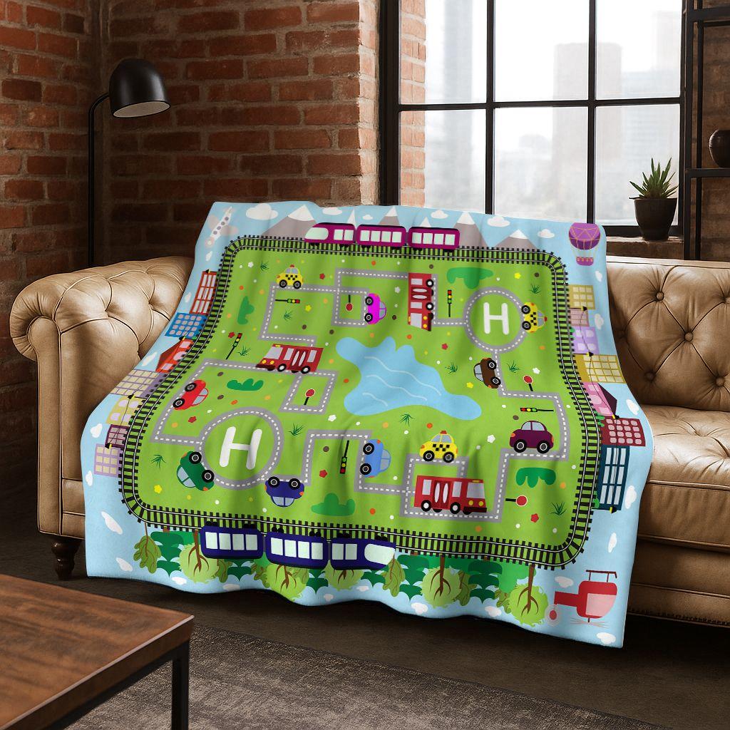 Dětská městská silniční doprava Učící hra Flanelová deka, Útulná měkká přehozová deka na doma do ložnice postele pohovky Kryt Dárek pro děti