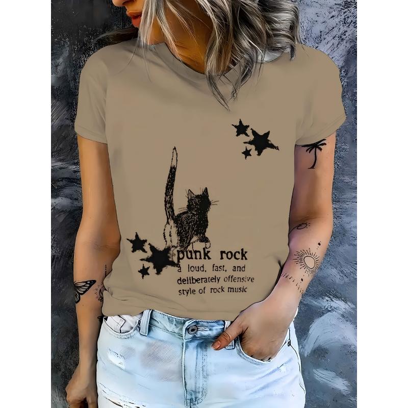 Modisches Damen Rundhals Kurzarm 3D Porträt Farbig Bedrucktes Porträt Kurzarm Rundhals T-Shirt