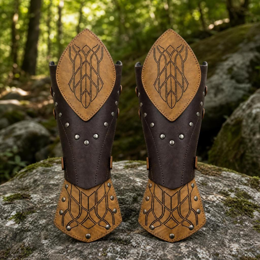 Cosplay Bracer with Embossed Panel Lightweight Leather Forearm Adjustable Arm Guard