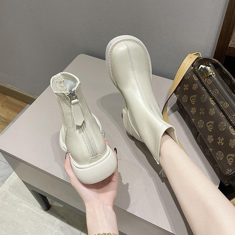 Foreign style Martin boots women's 2025 autumn and winter new French British short boots single boots Chelsea thin boots bare boots cotton boots