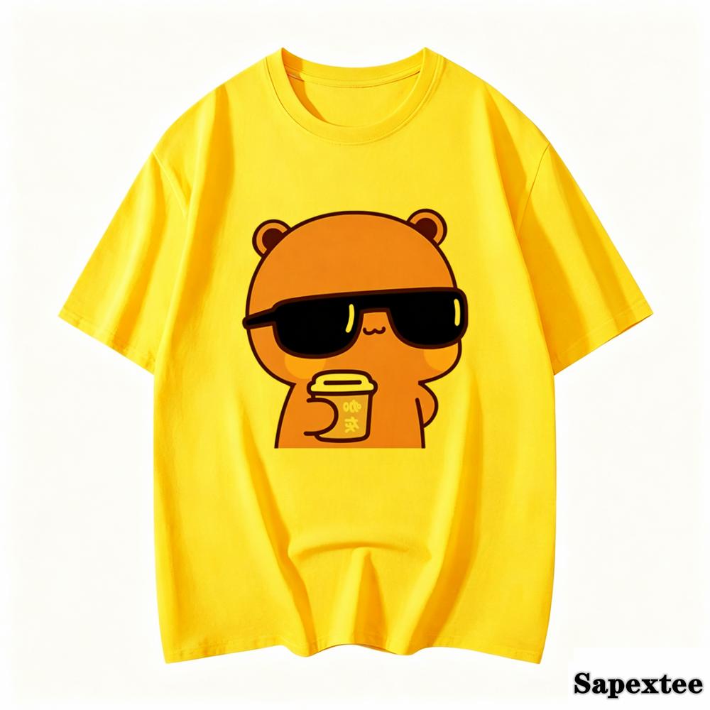 Couple Tee Bubu Is Watching Movies And Milk Tea With Dudu Tshirt Cartoon Cute Graphic Tees For Ladies Kawaii Cotton Unisex Tops