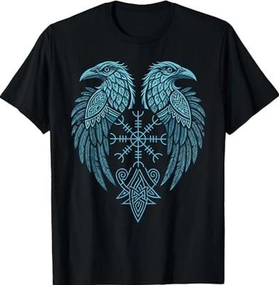 Aegishjalmur - Nordisches Symbol - Huginn & Muninn Wikinger Rabe T-Shirt