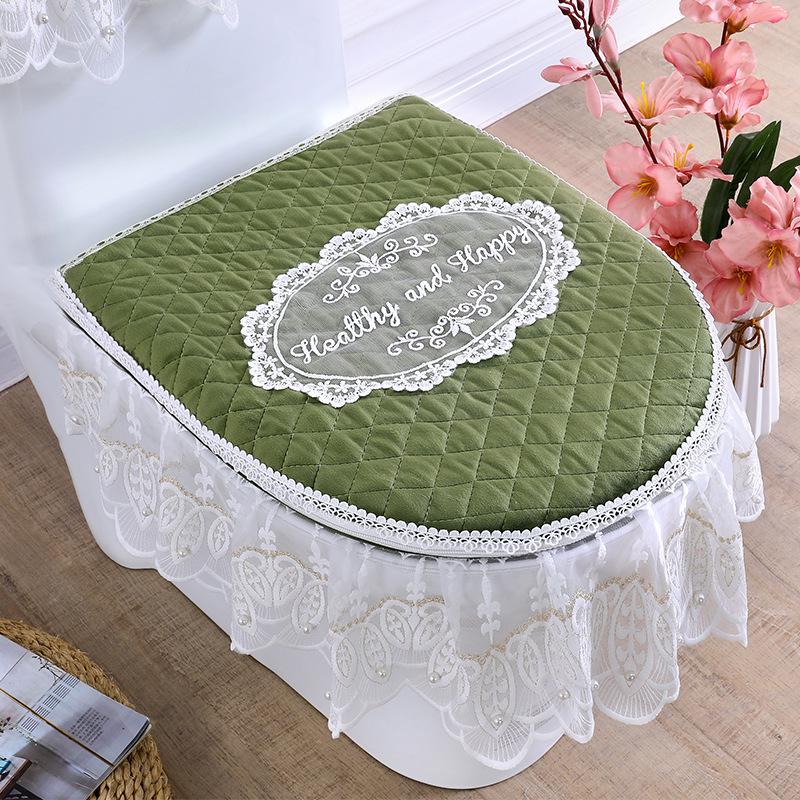 Lace Fabric Toilet Seat Cushion Set: 3-Piece Cover, Pad, and Ring.