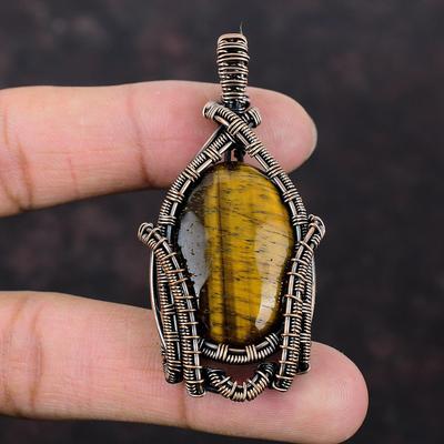 Tiger's Eye Pendant Copper Wire Wrapped Pendant Handmade Pendant Copper Wire Jewelry Dainty Pendant Unique Pendant Gemstone Jewelry For Gift