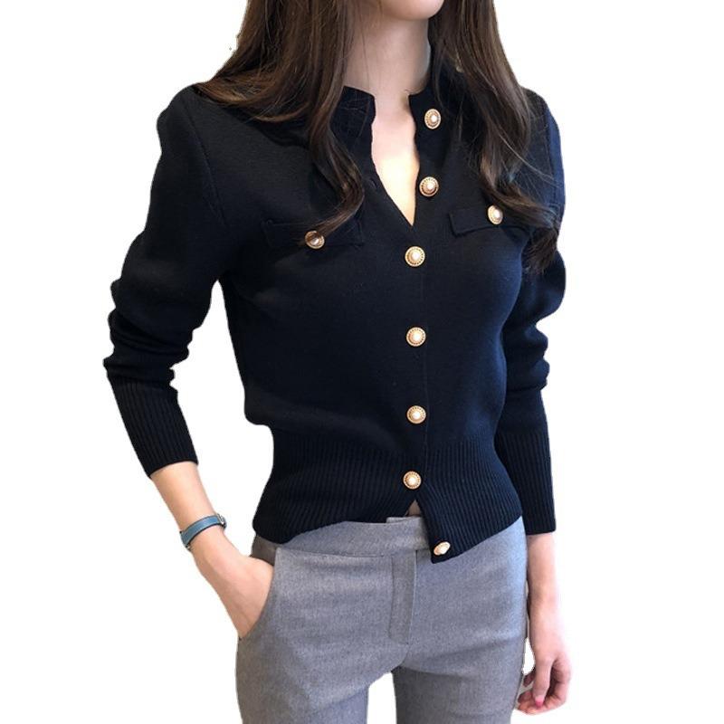 Skinny knitted cardigan women's short slim spring and autumn new sweater retro long-sleeved small coat top