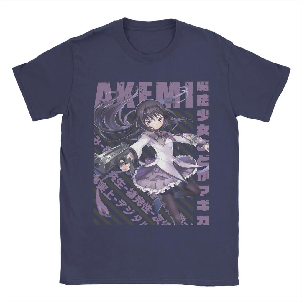 Men T-Shirts Mahou Shoujo Homura Akemi Cotton Tee Shirt Short Sleeve Madoka Magica Anime T Shirt Crew Neck Clothing
