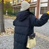 Winter Down Coat Thickened Padded Hooded Stand Collar Over Knee Length Pockets Zipper Closure Windproof Heat Retention Warm Outwear Cotton Jacket