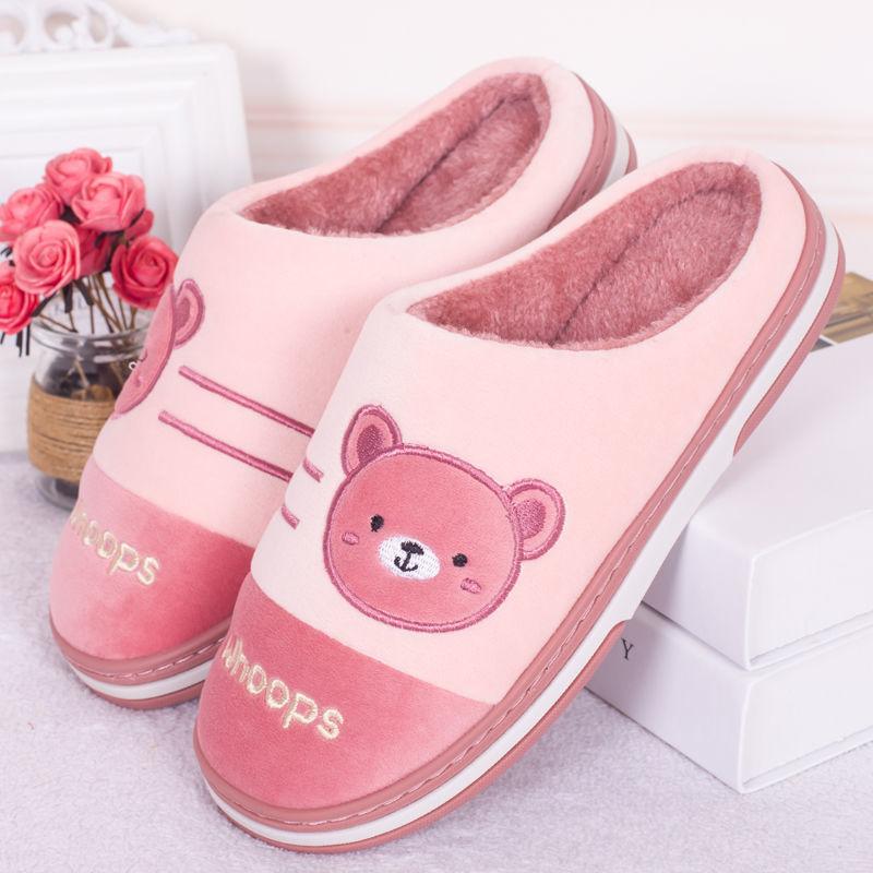Herfst en Winter Koppels Huis Warme Antislip Katoenen Pantoffels Grote Maat Dikke Zool Schattige Indoor Katoenen Pantoffels