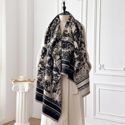 Luxury Women'S Cashmere Scarf - Winter Warm Tasseled Striped Printed Pashmina Shawl, Foulard & Poncho