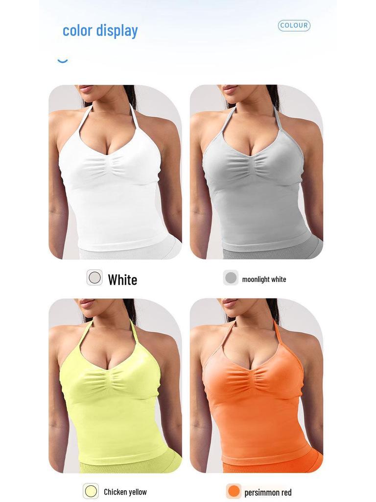 Dfyne Stoßfester Neckholder-Sport-BH mit Brustpolster - High-Intensity-Yoga-Camisole für Damen