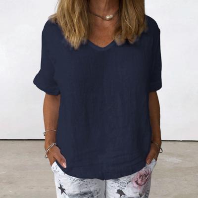V-Ausschnitt Kurzarm Loose Fit Damen T-Shirt Einfarbig Sommer Pullover Bluse