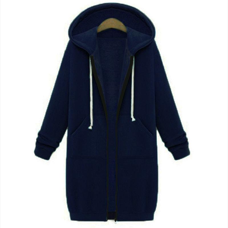 Plus Size Casual Thicken Hooded Women Zip Up Long Sweater