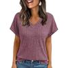 Women's V-Neck Ribbed Knit Short Sleeve Top