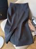 French Lightly Mature Wool Midi Skirt - Gray, High Waist Slit, 2024 Autumn/Winter