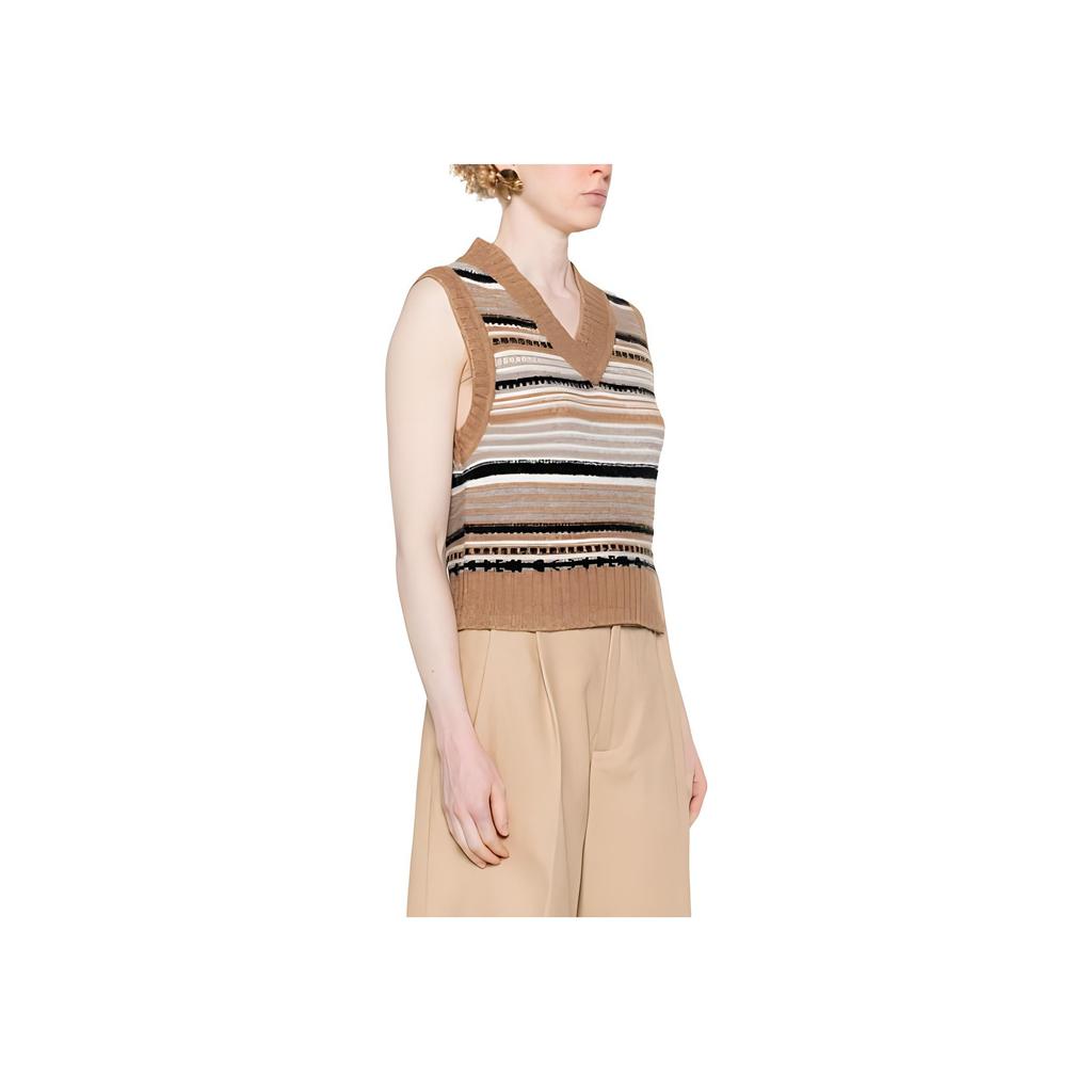 Ganni Knitted Striped V-Neck Sleeveless Vest Women tops Brown K2236-177