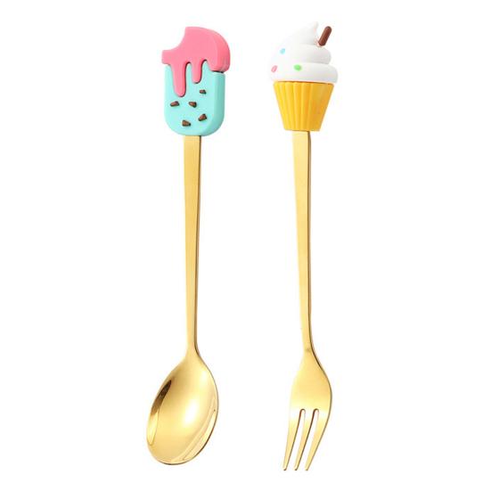 Stainless Steel Spoon And Fork Set Creative Round Head Spoon Cartoon Dessert Utensils Dishwasher Safe Cutlery for Gifts And Parties