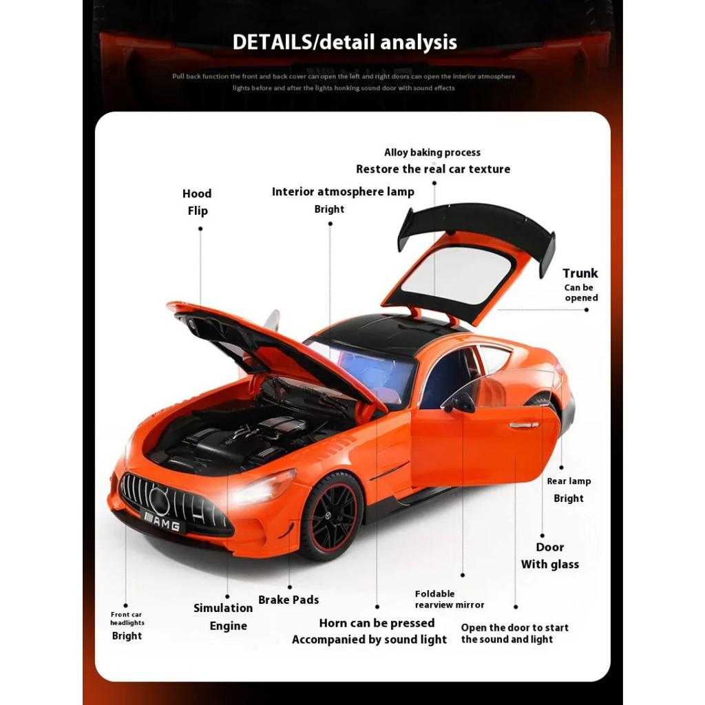 1/18 BENZ AMG cool sports car alloy model, cool sound and light, simulated interior, restore details, exquisite desktop ornaments