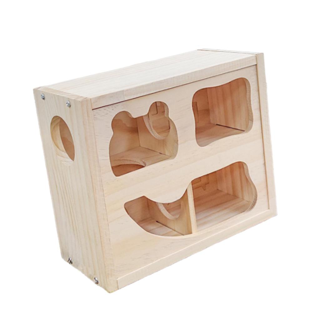 Double Decker Hamster Cabin Wood Shelter Funny Animal Hideaway Cage Supplies for Dwarf Mice Gerbils