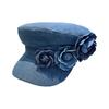 Adjustable Flower Flat Top Hat Artistic Painter Caps Trendy Denim Camellia Beret Hat  Travel