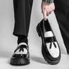 Brand Fashion Men's White and Black Contrasting Set Foot Tassel Leather Shoes Spring New Thick Bottom Round Head Leather Shoes