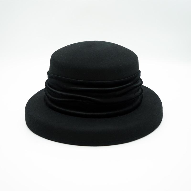 

Hepburn French Elegant Black Bell-Shaped Basin Hat Women S Autumn And Winter Retro British Wool Woolen Fisherman Top Hat Foreign Trade Export M（56-58cm）