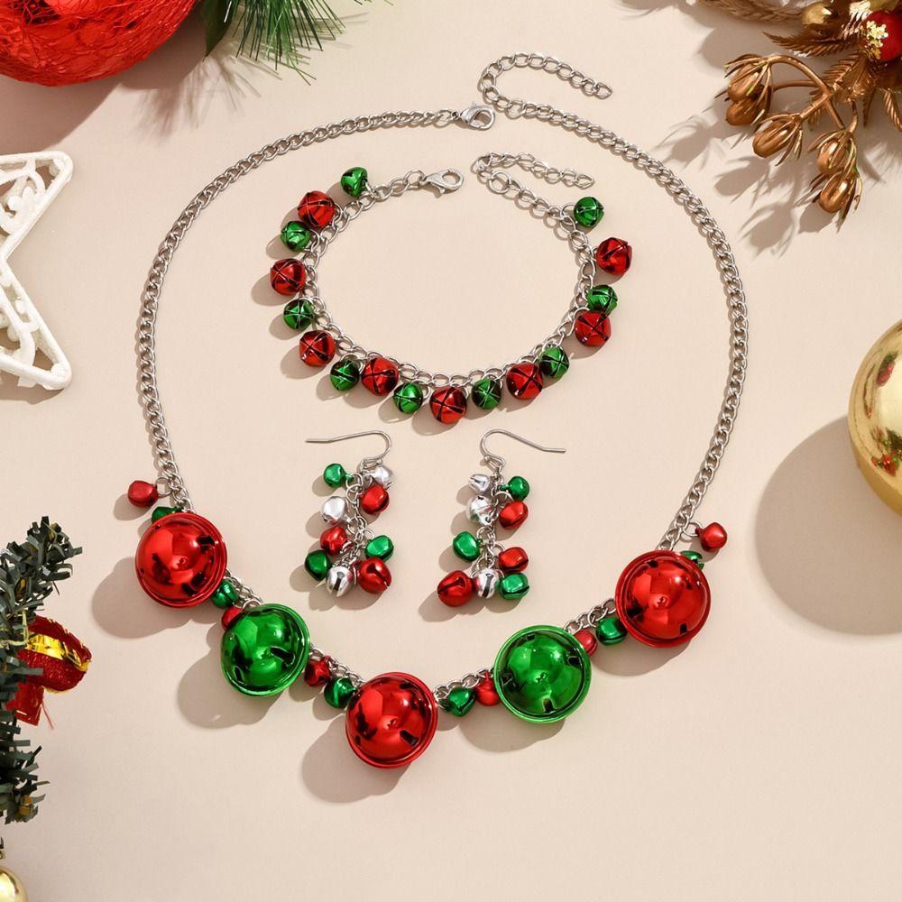 Earrings Christmas Bell Jewelry Set Necklace Xmas Clavicle Chain Sweet   Women