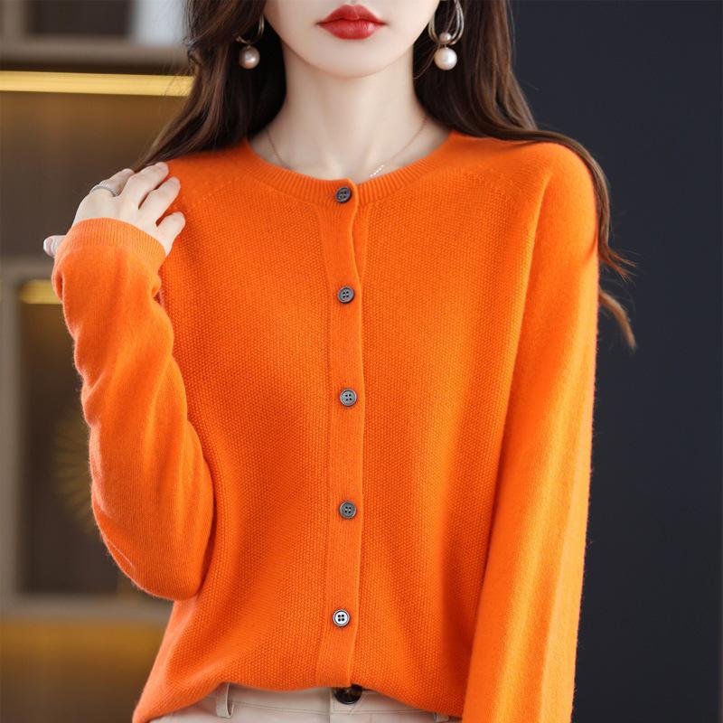 Women's Pure Wool Loose Knit Cardigan - Autumn Solid Color Sweater Top