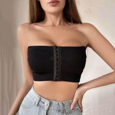 Sutien fără bretele pentru femei cu închidere frontală, anti-alunecare, cu bandeau căptușit, fără fir, push-up, bralette, top tub fără cusături