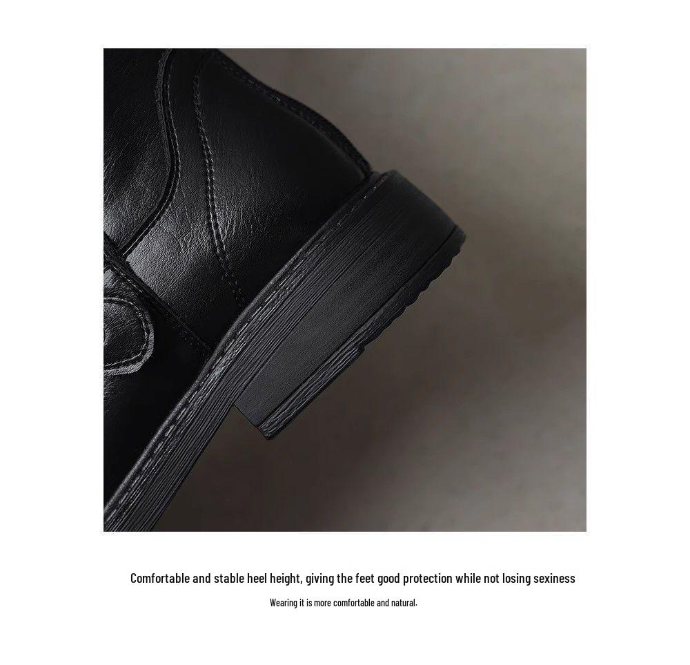 Women's Retro Martin Boots, Round Toe, Autumn/Winter, Metal Accent, Ankle-Length, Cowboy Style, Thick Sole.