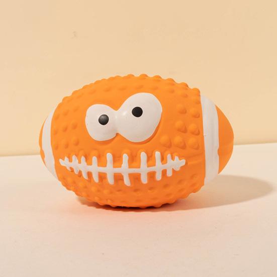 Creative Vibrant Color Squeaky Dog Pete Ball Cartoon Latex Smile Pattern Rugby Dog Toy Bite Resistant Soft Bouncy Grinding Ball Toy