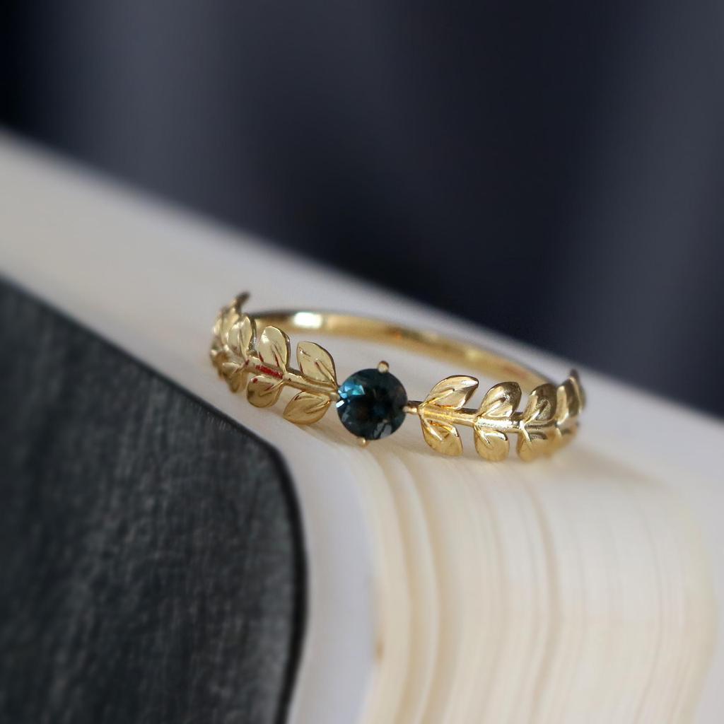 2019 Christmas London Blue Topaz Leaf Ring 925 Silver Fashion Jewelry